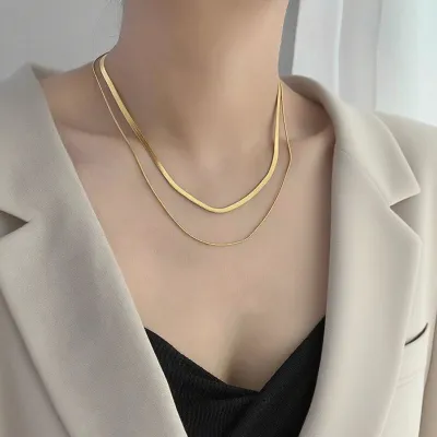 Double Layer Snake Chain Pendant Necklace 